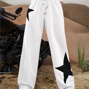 SHEIN White Trousers with Black Star Accents